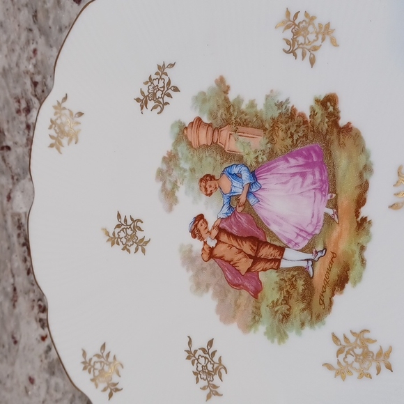 Limoges France antique mid century plate platter gold man woman courting - Picture 6 of 16